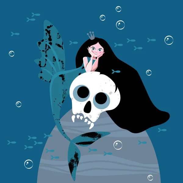 Chica Sirena Mar Océano Ilustración Vectorial Sirena Estilo Dibujos Animados — Archivo Imágenes Vectoriales