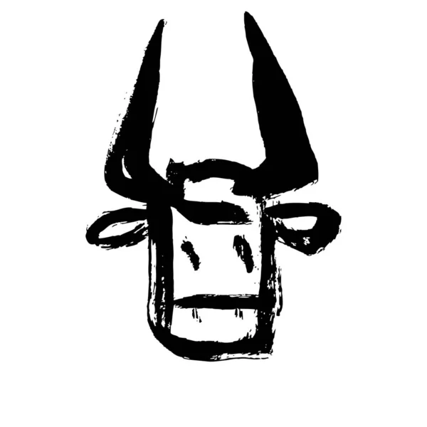 牛の手描きベクトルイラスト 白地に牛 月の星座の牛 中国のハッピーニューイヤー2021 牛の年だ 旧正月 墨牛牛を描く — ストックベクタ