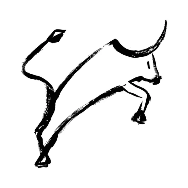 牛の手描きベクトルイラスト 白地に牛 月の星座の牛 中国のハッピーニューイヤー2021 牛の年だ 旧正月 墨牛牛を描く — ストックベクタ