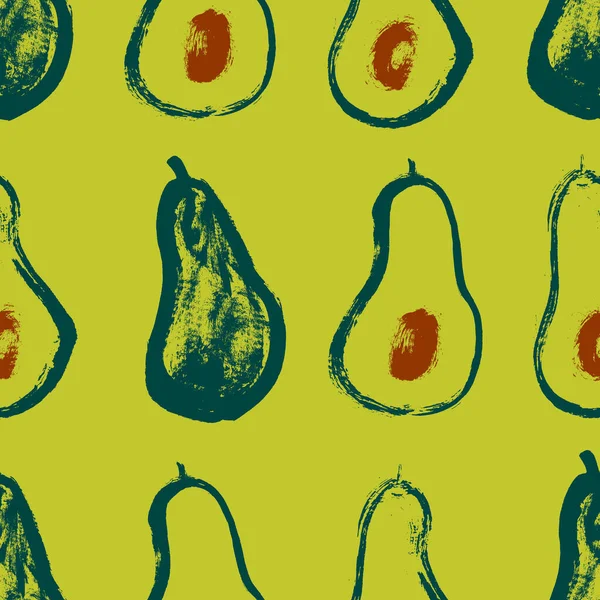 Nahtloses Sommermuster Mit Grünem Avocado Vektorhintergrund Von Hand Gezogene Reife — Stockvektor