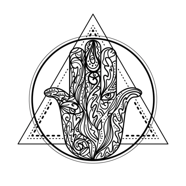 神聖な幾何学 神秘的な バランス タトゥー サイケデリックデザイン アーユルヴェーダ サイン シンボル タトゥーのためのデザイン 60年代のヒッピーアート — ストックベクタ