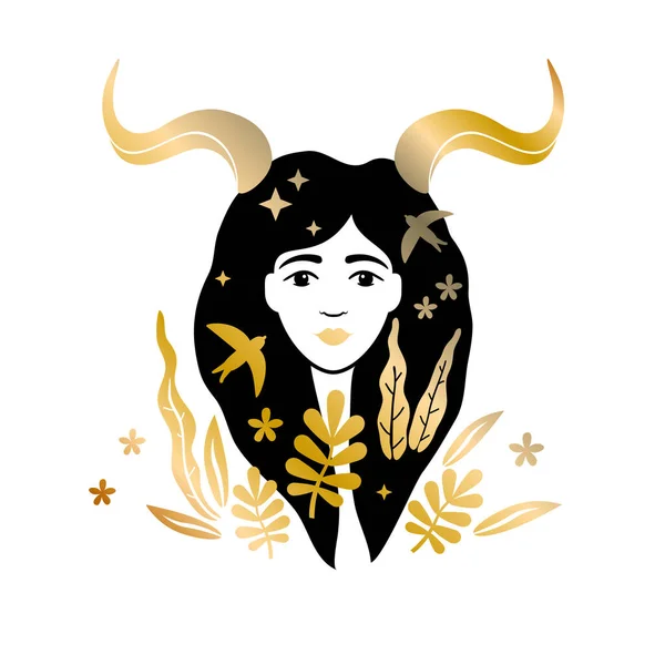 Capricorno Zodiaco Concetto Oroscopo Arte Vettoriale Illustrazione Bella Silhouette Ragazza — Vettoriale Stock