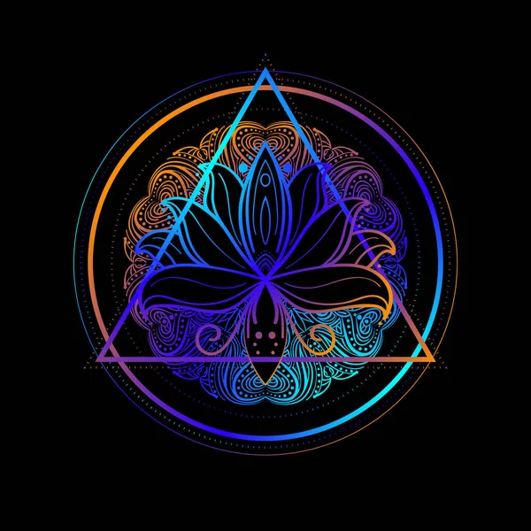 Lotus Sacred Geometry Simbol Ayurveda Harmoni Keseimbangan Alam Semesta Tato - Stok Vektor