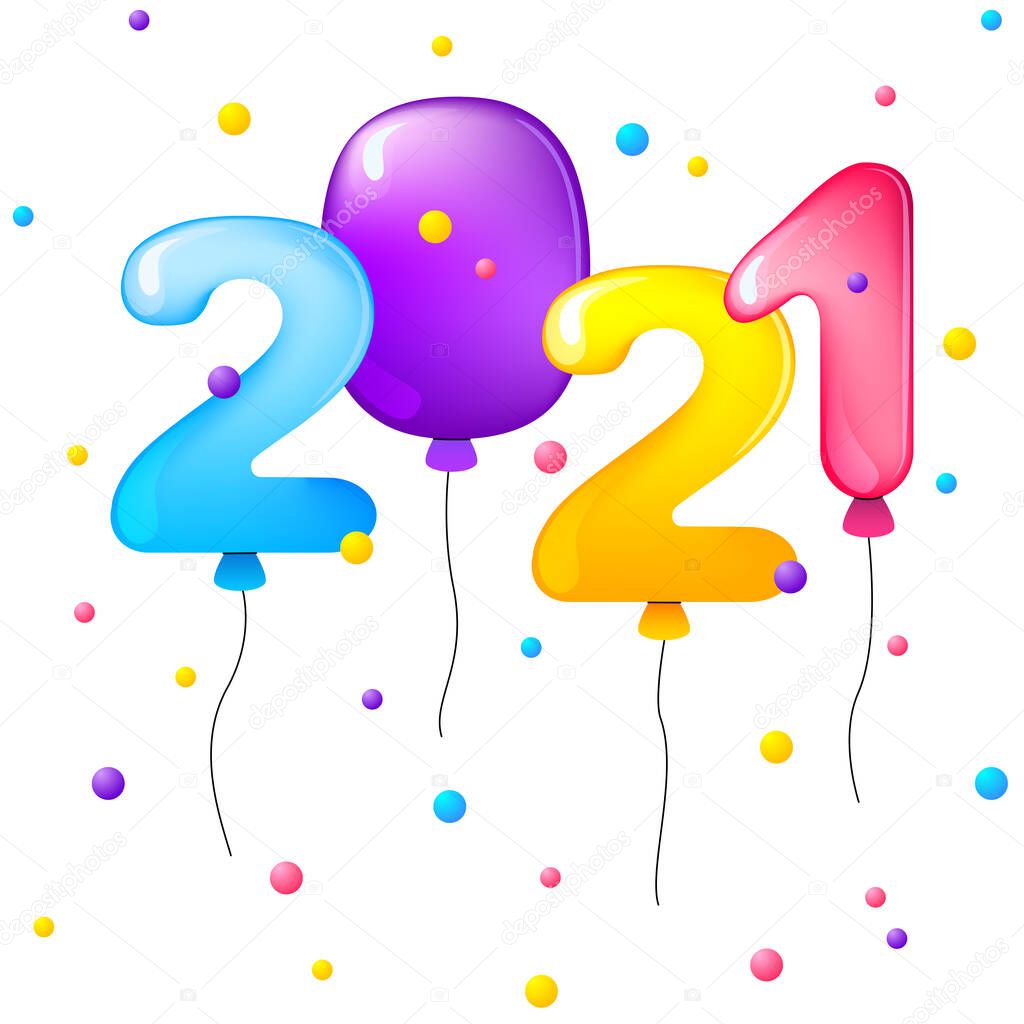 2021 Feliz Año Nuevo logo diseño de texto. Números 2021 en forma de globos de helio multicolores voladores en estilo de dibujos animados infantiles. 2021 plantilla de diseño de números. 2021 feliz 2021 Feliz Año Nuevo logo diseño de texto. Números 2021 en forma de globos de helio multicolores voladores en estilo de dibujos animados infantiles. 2021 plantilla de diseño de números. 2021 feliz