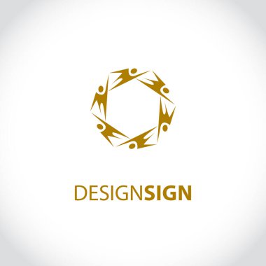 Sosyal ilişki logosu ve simgesi. Vektör illüstrasyon soyut takım çalışması işareti. Toplum konseptini bir araya getirmek. Logo kimlik tasarımı. Yıldız formunda insanların soyut vektör logosu