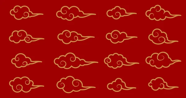 Colección Nubes Oro Estilo Chino Los Elementos Del Ornamento Tradicional — Vector de stock