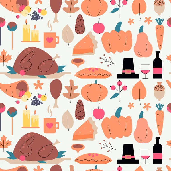 Thanksgiving Day Événement Motif Sans Couture Vecteur Dessiné Main Symbole — Image vectorielle