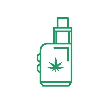 Marihuana buharı, sembol. Vektör çizimi. Vape kenevir yağı buharlaştırıcı için marihuana sıvısı e-sigara CBD uyuşturucu tüketim konseptini buharlaştırmak için marihuana sıvısı buharlaştırmak için