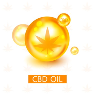 CBD yağ damlası vektör çizimi. Kenevir ikonu. Marihuananın tıbbi kullanımı. Organik kenevir. Damlacık kenevir, kenevir yağı. Marihuana yaprağı ve kenevir yağı. CBD yağ keneviri özü