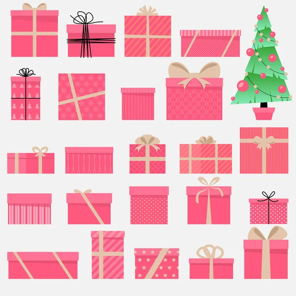 Regalos Árbol Navidad Ilustración Vectorial Conjunto Diferentes Cajas Regalo Árbol — Vector de stock