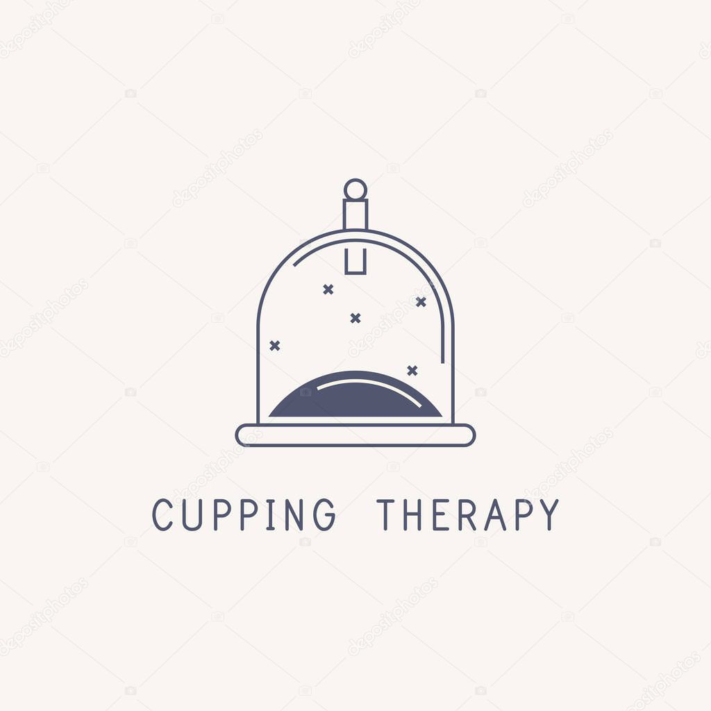 Cupping therapy sign vector illustration. Vacuum silicone, glass cans with rubber bulb, with a screw. Massage jars for face and body. Medical anticellulite cup. Medical spa cupping. Vacuum cans icon