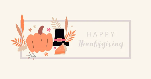 Днем Благодарения Тыква Осенние Листья Пирог Ручной Рисунок Вектора Праздник — стоковый вектор