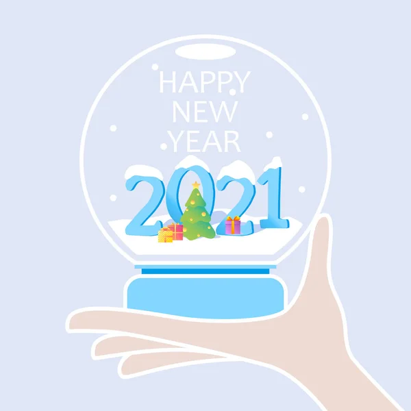 Vector Snow Globe Christmas Ball Numbers 2021 Christmas Tree Gift — 스톡 벡터