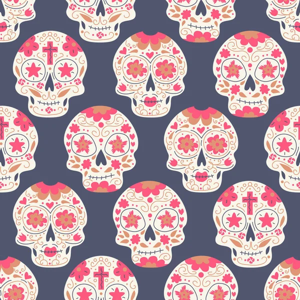 Modèle Sans Couture Crânes Calavera Crânes Sucre Pour Fête Mexicaine — Image vectorielle
