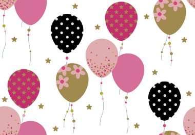 Renkli balon tasarımlı, kusursuz doğum günü deseni. Güzel renkli parti hava balonlarıyla kusursuz desen.