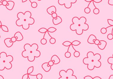 Kawaii tarzında canlı, kirazsız bir desen. Ambalaj kağıdı ve çocuk modası için harika.