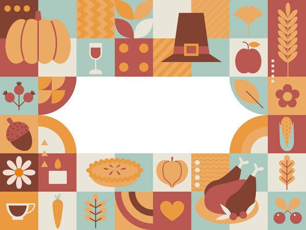 Thanksgiving background. Orange design with autumn symbols. Food and drinks. Autumn party. Fall signs, symbols, icons. Thanksgiving holiday design for banners, posters, bar menu