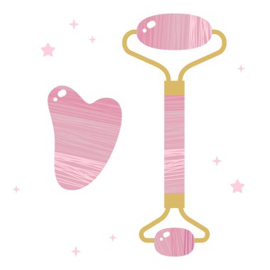 Gua sha Pembe Patenli Mesaj Aracıları Sembol Çizgi Film Çizimi Ayarları. Cilt bakımı