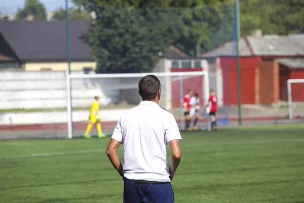 Entrenador de fútbol viendo el partido — Foto de Stock