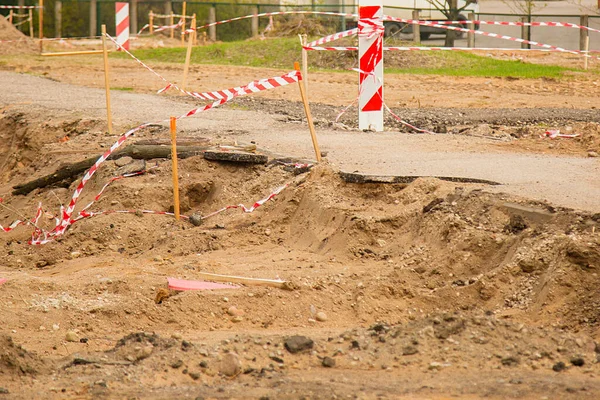 Straßenreparaturen Neue Asphaltdecke Und Verkehrseinschränkungen — Stockfoto