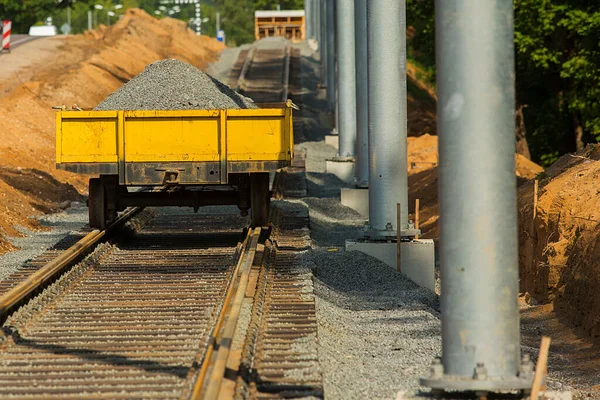 Výstavba Nové Tramvajové Koleje Instalace Kolejnice — Stock fotografie