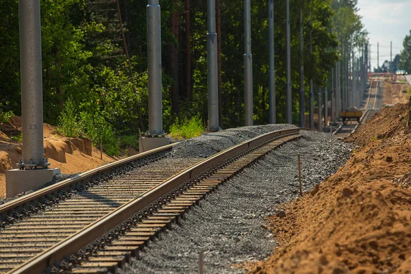 Nueva Construcción Vías Tranvía Instalación Ferroviaria —  Fotos de Stock
