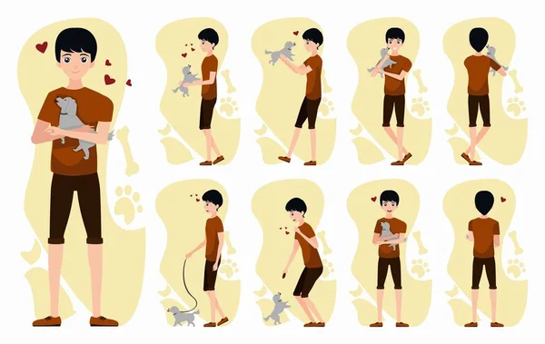 Düz vektör Köpek okşayan genç adam karakter oluşturucu