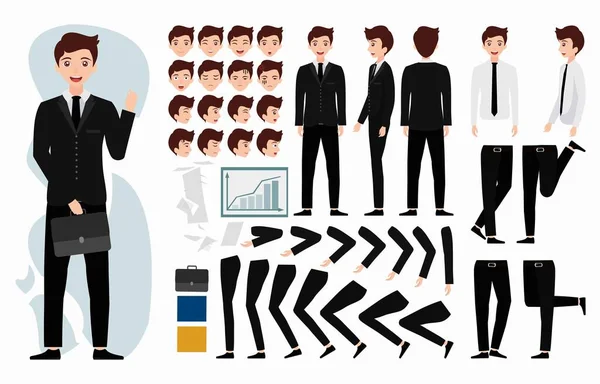 Düz vektör Genç karakter iş için siyah takım elbise giyiyor ve istediği tarzda düzenlenebilir