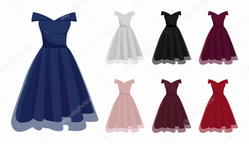 Vector Illustration of a Dress Graphic for a Party with seven different charming colors