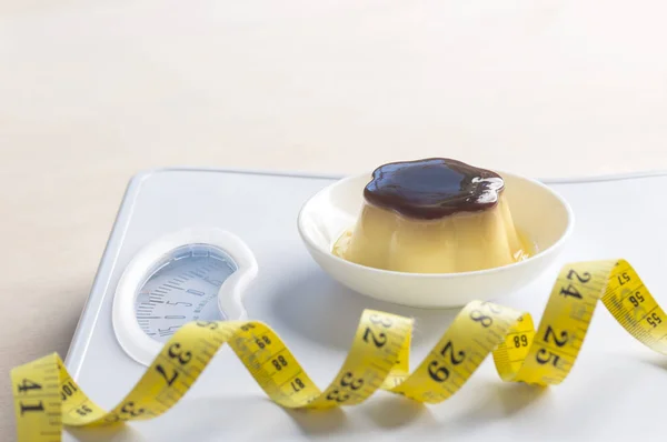 Pudding Weight Scale Tape Measure Background Close — Stock Photo, Image
