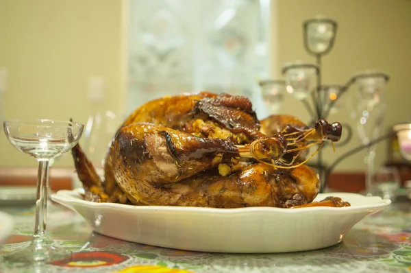 Acción Gracias Pavo Asado Fondo Cerca — Foto de Stock