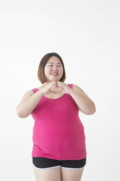 Wanita Asia Gemuk Bersama Sama Membuat Bentuk Hati Dan Tersenyum — Stok Foto