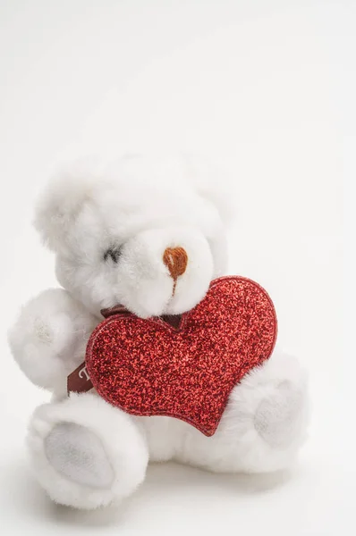 Teddy Bear Heart Valentine Day Background Close — Stock Photo, Image