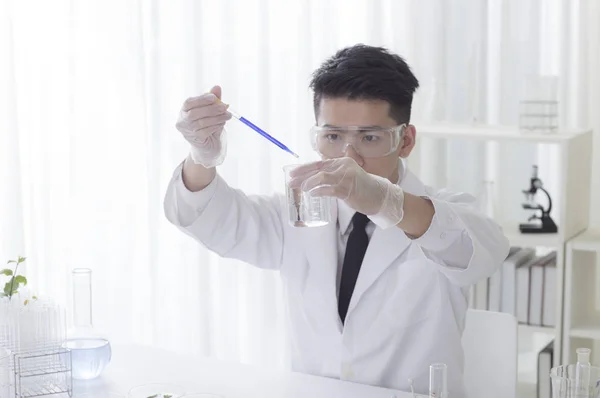 Mladá Asiatka Biolog Drží Zkumavky Dělá Experiment — Stock fotografie