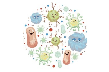 Bakteri, Bacillus, Coccus, karikatür illüstrasyon