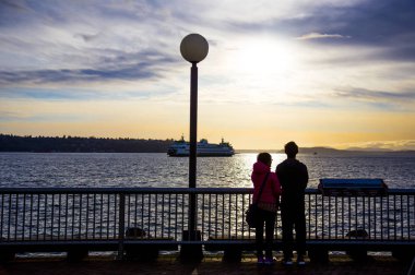 Seattle, ABD'de şehir manzarası ve sokak,