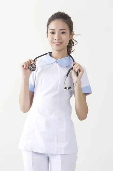 Young Nurse Wearing Stethoscope Smiling Camera — Stock Photo, Image