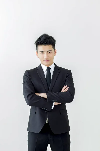 아시아 남자는 양복을 카메라에 — 스톡 사진