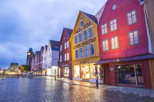 Ciudad Bryggen Por Noche Noruega Europa —  Fotos de Stock