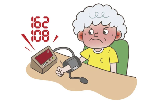 Senior Woman Measuring Blood Pressure Cartoon Illustration — Stock Photo, Image