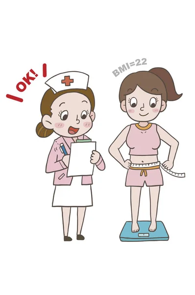 Medizinische Untersuchung Frauen Krankenschwester Cartoon Illustration — Stockfoto