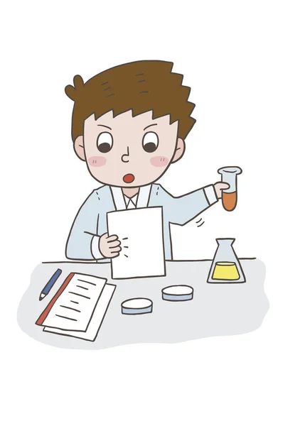 Cartoon Scientist Making Chemistry Experiment Banner Stylish Illustration — Photo