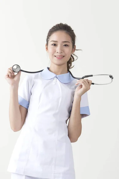 Young Nurse Wearing Stethoscope Smiling Camera — Stock Photo, Image