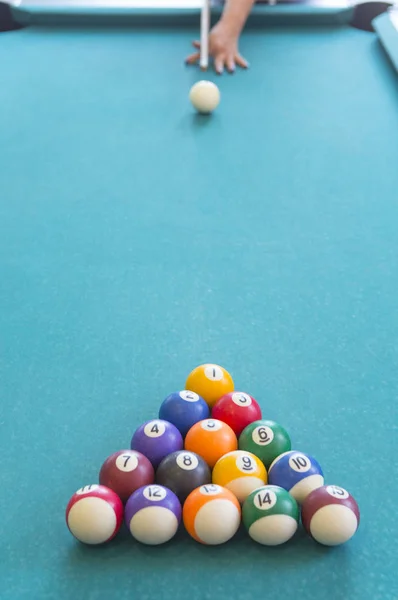 Pool Table, Pool Cue on background,close up