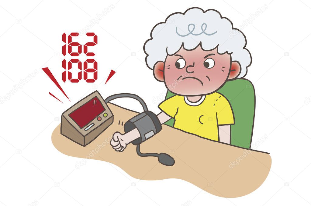 Senior Woman, Measuring blood pressure , cartoon illustration