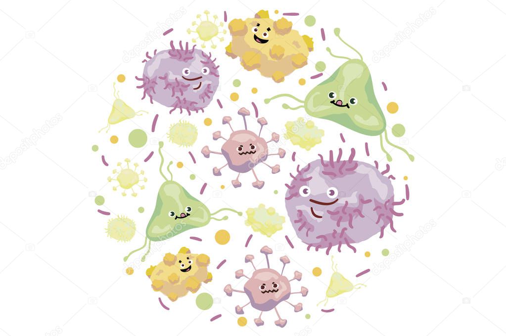 Bacterium, Coccobacillus,cartoon illustration