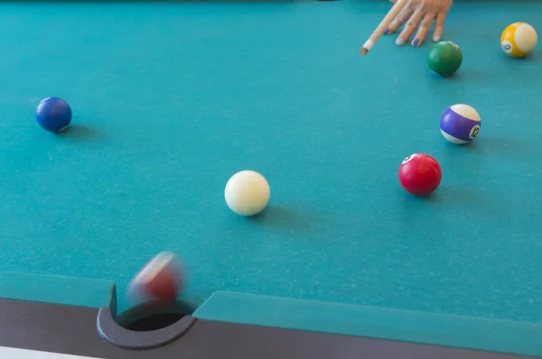 Pool Table, Pool Cue on background,close up