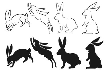 set of rabbits banner stylish illustration