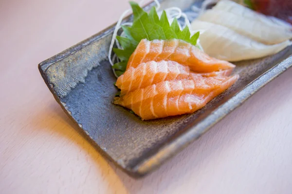 Välsmakande Sashimi Bakgrunden Närbild — Stockfoto