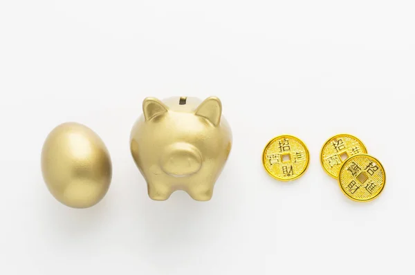 Банк Свиней Золотое Яйцо Золотые Монеты — стоковое фото